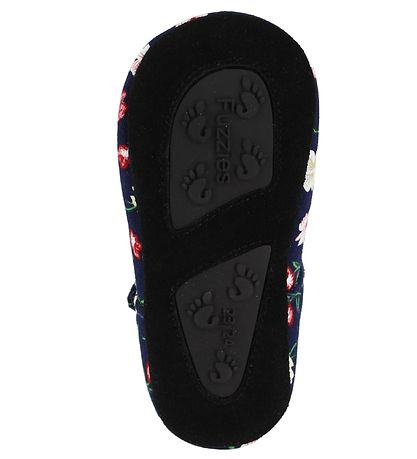 Fuzzies Ballerina Slippers - Flora - Navy w. Flowers