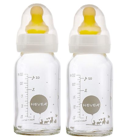Hevea Babyflaschen - 2er-Pack - Glas & Naturgummi - Weiß