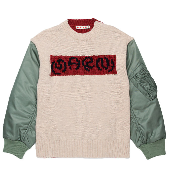 Marni Tröja Ull/nylon Beige/röd/militargrön