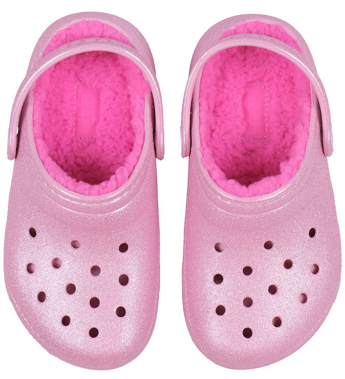 Pink lined crocs sales