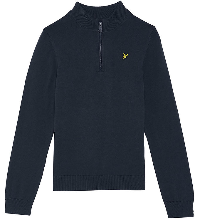 Lyle & Scott Sweatee Shirt Stickad Quater Zip Dark Marinblå