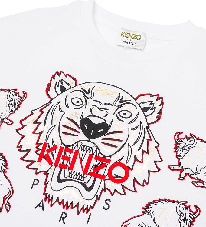 Een zin Spaans Raak verstrikt Kenzo T-Shirt - Wit/Rood m. Tijger » Altijd snelle verzending