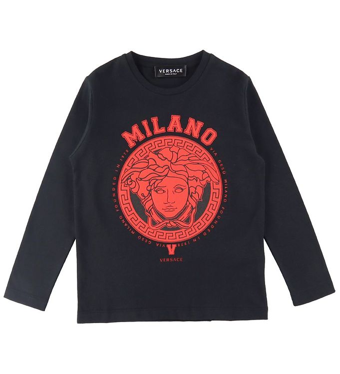 Versace Long Sleeve Top Medusa Black Red Cheap Shipping