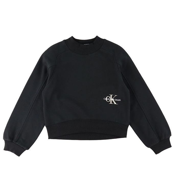Calvin Klein Sweatshirt - Cropped - Monogram Off Placed - Black