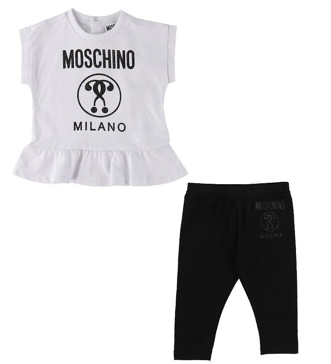 Moschino T Shirt/leggings Vit/svart M. Svart/strass
