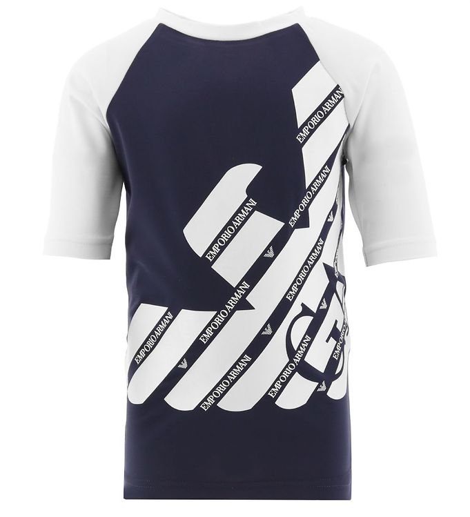 Emporio Armani Badtröja Uv50 Vit/marinblå M. Logo