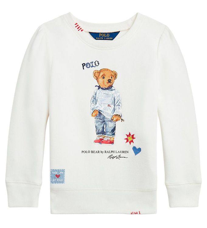 Ralph Lauren Kids polo teddy-print sweatshirt, HEART LOGO HOODIE WHITE
