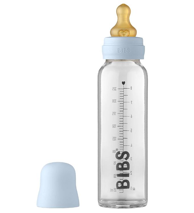 BIBS Biberon - Glas - 225 ml - Caoutchouc Naturel - Baby Blue