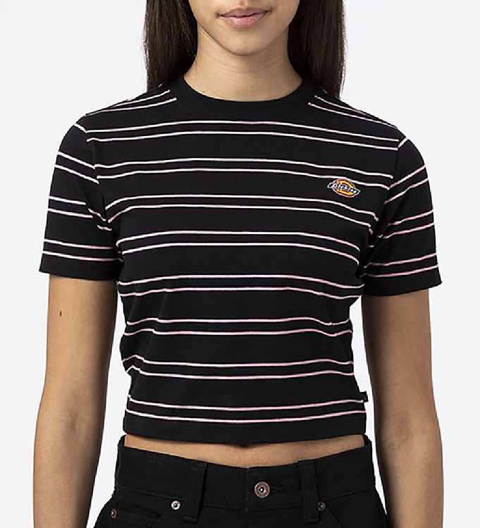 Dickies T Shirt Cropped Westover Svart/rosa Randig