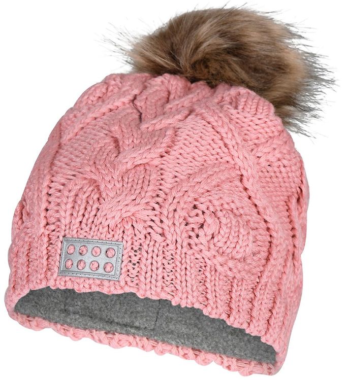 Rose pink wool beanie with pink pom pom