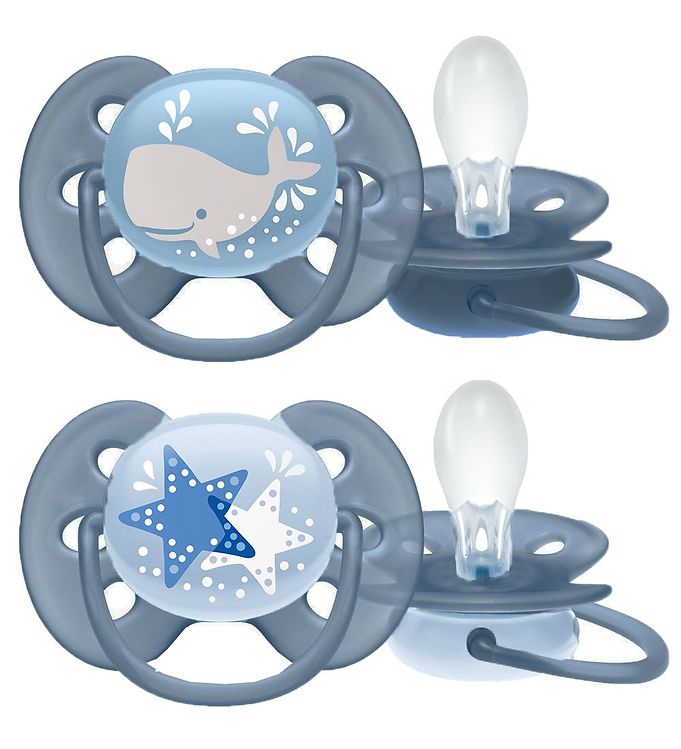 Philips Avent Tétine - 2 Pack - Ultra Soft - Bleu av. Imprimé