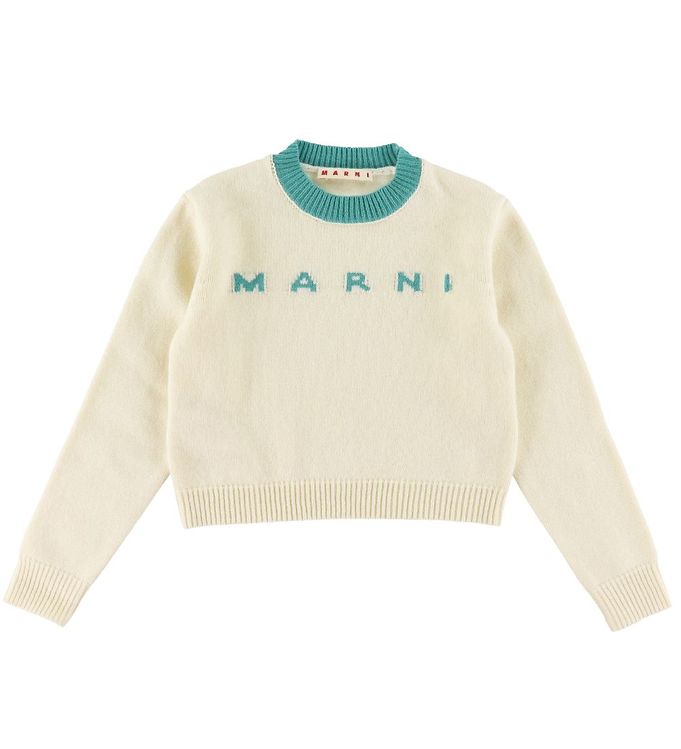 Marni Tröja Ull Cropped Vit/turkos