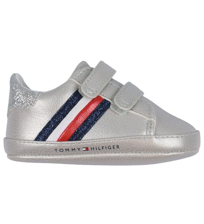 manifestation mosaik latin Tommy Hilfiger Leder-Krabbelschuhe - Streifen Klettband - Silber