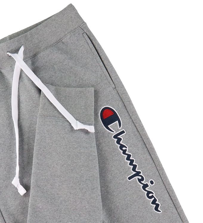 Grey Cuff Sweatpants Logo - w. Champion Fashion - Melange Rib