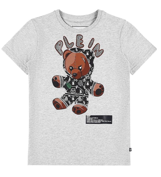 seks vegetarisch teugels Philipp Plein T-Shirt - Teddy Bear - Grey Melange w. Rhinestone