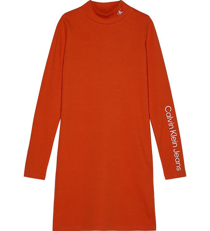 Rib Neck - Calvin Coral Dress Mock - Klein - Orange
