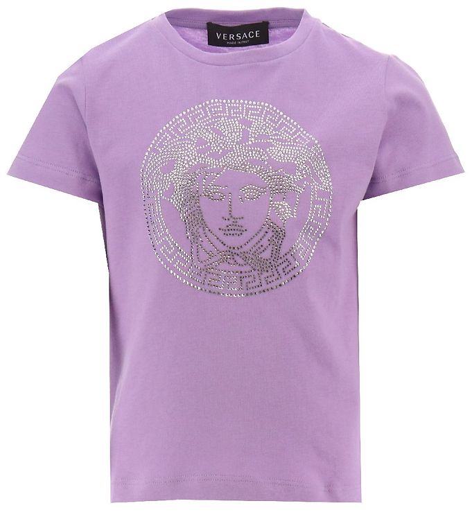 brysomme Stærk vind læser Versace T-shirt - Medusa Strass - Baby Violet w. Crystals