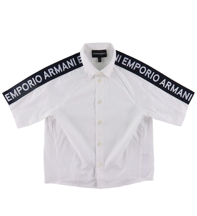 middernacht Bakkerij Bijwerken Emporio Armani Overhemd s/s - Wit/Navy m. Logostreep