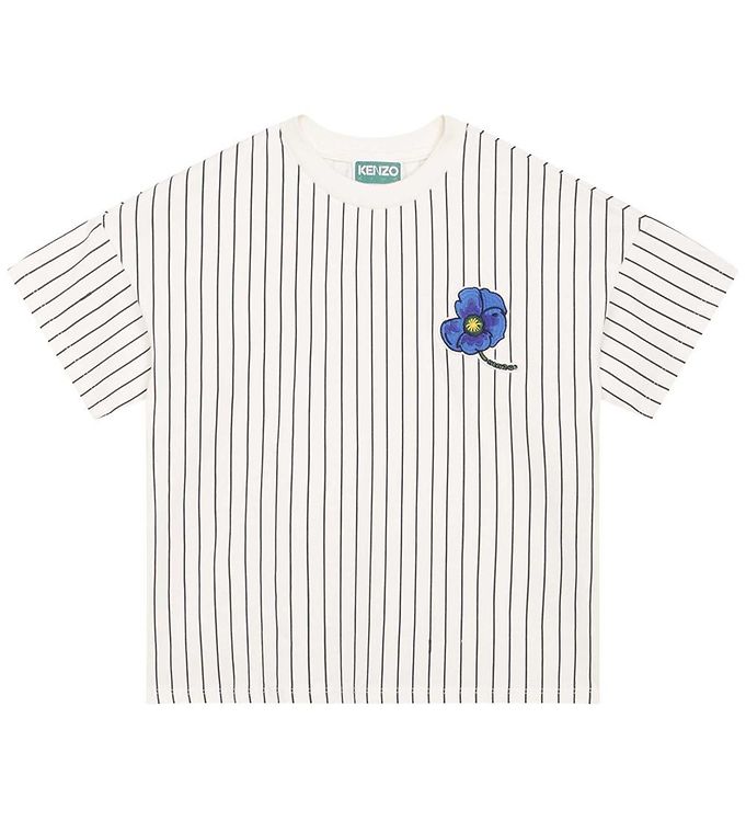 Kenzo T-Shirt - Off White/Zwart m. Blauw Bloem