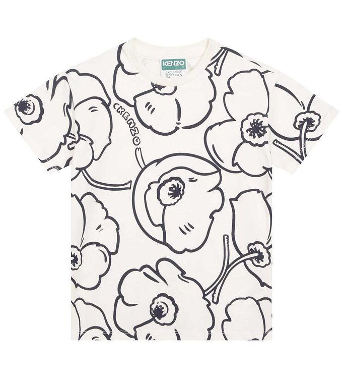 coupon artikel leven Kenzo T-Shirt - Exclusieve editie - Crème/Zwart m. Bloemen