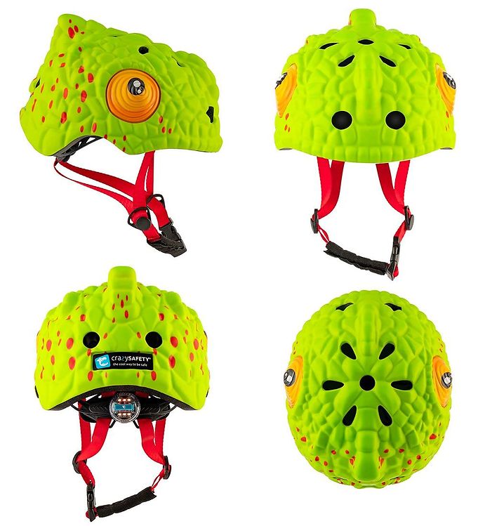 exotisch driehoek Sluiting Crazy Safety Bicycle Helmet w. Light - Chameleon - Green