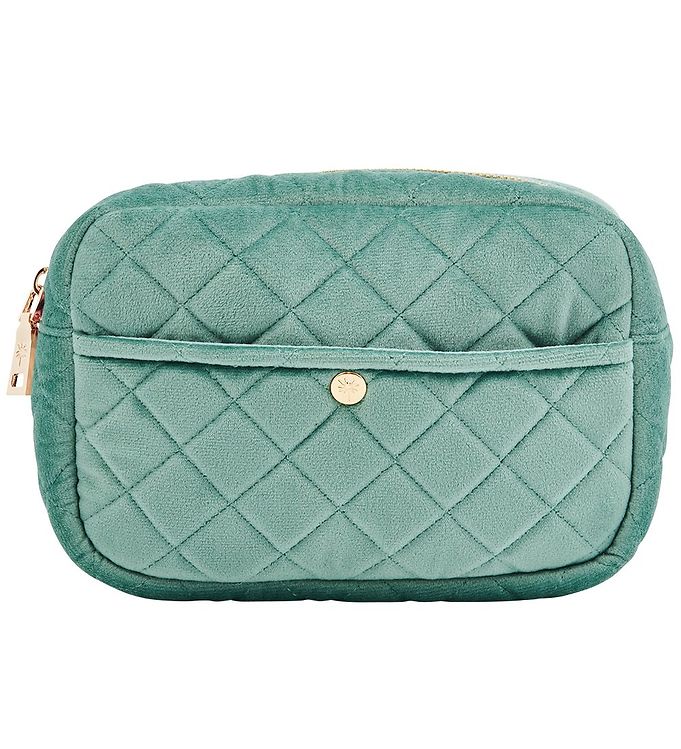 Fan Palm Toiletry Bag - Large - Quilted Velvet - Mint Green