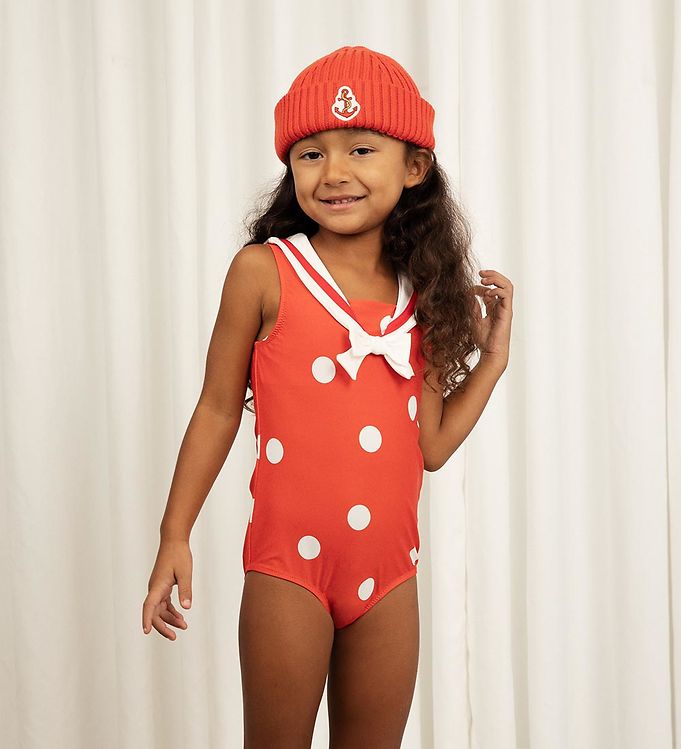Van fattige skrå Mini Rodini Swimsuit - UV50+ - Sailor Polka Dot - Red