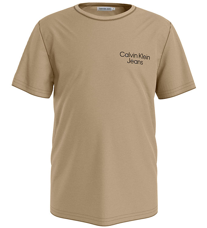 Calvin T-shirt - CKJ Stack Logo - Travertine