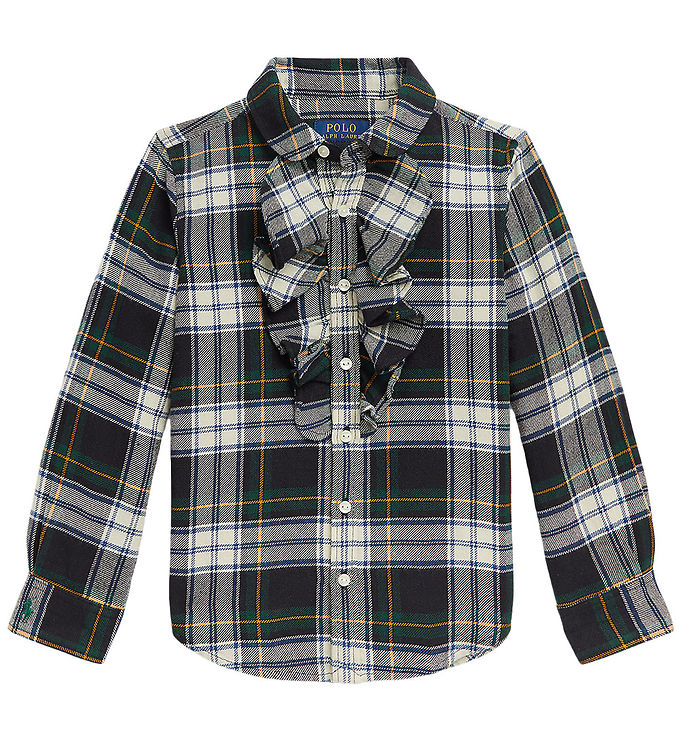 Polo Ralph Lauren Shirt Cream Green Check w. Ruffle KW GR