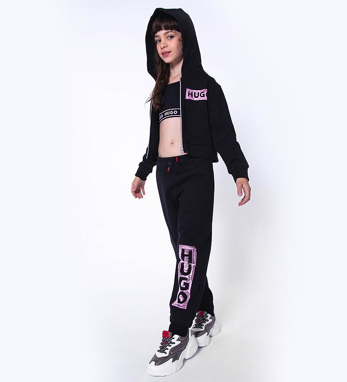 Hugo Sweatpants Black Pink Logo Cheap Shipping