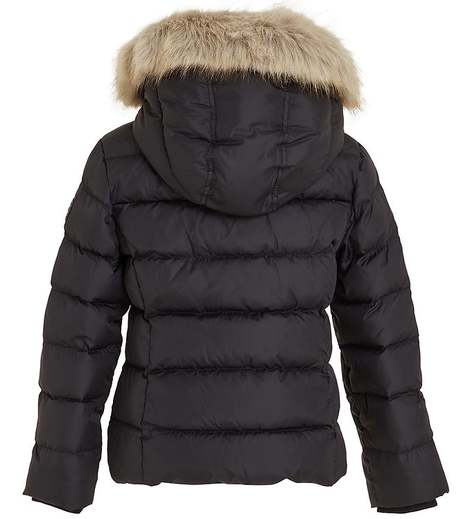 - Schwarz - Daunenjacke Hilfiger Fellkapuze Essential Down Tommy