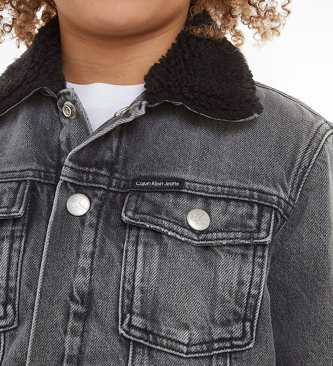Calvin Klein Jeans Sherpa Denim Jean Jacket Snap Collared EUC Women's Size  Small | eBay