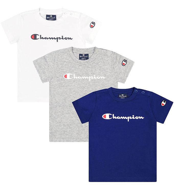 - Champion T-shirt White/Grey Melange/Blue 3-Pack -