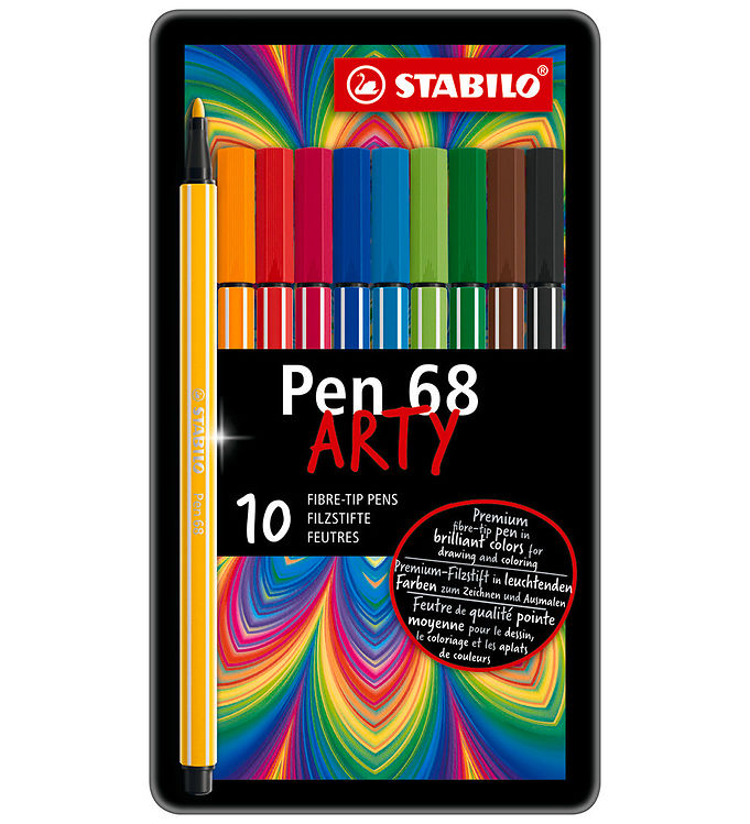 Stabilo Markers - Pen 68 Arty - 10 Colours - Metal Box - Multicolour