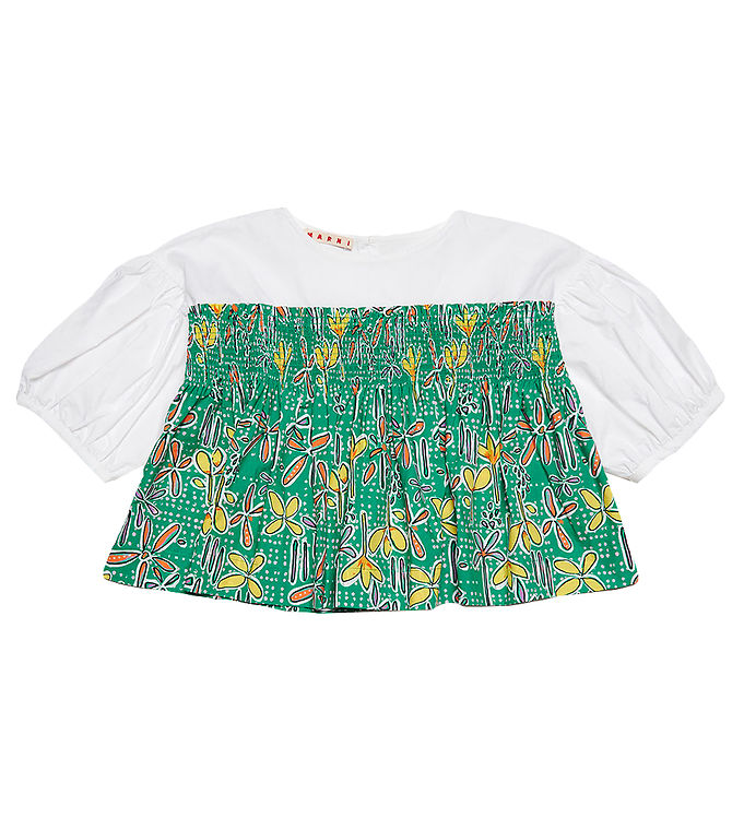 Marni Skjortblus Vit/grön M. Blommor