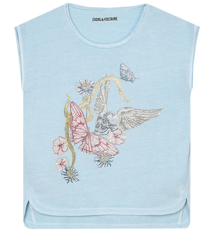 Zadig & Voltaire T Shirt Angel Ljusblå M. Blommor/similist