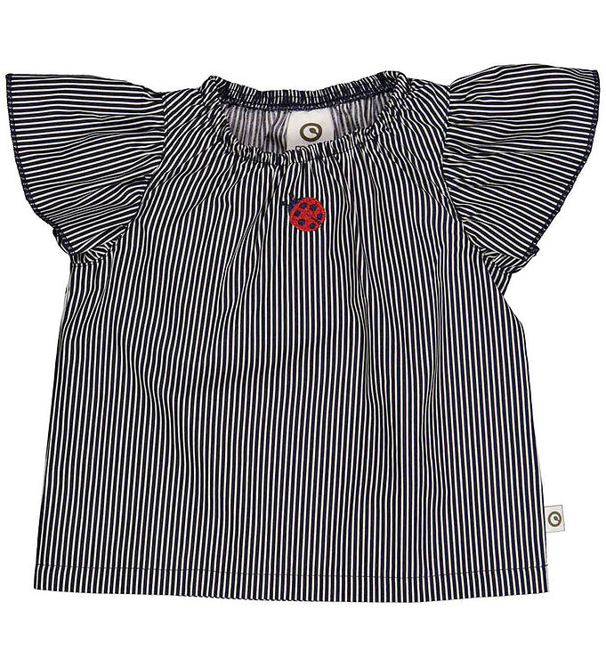 Müsli T Shirt Poplin Stripe Frill Balsam Cream/natt Blue