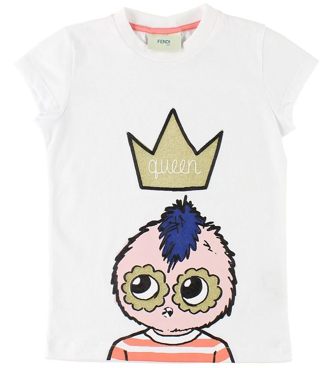 Fendi Kids T shirt White w. Fendirumi Golden Crown KW IE