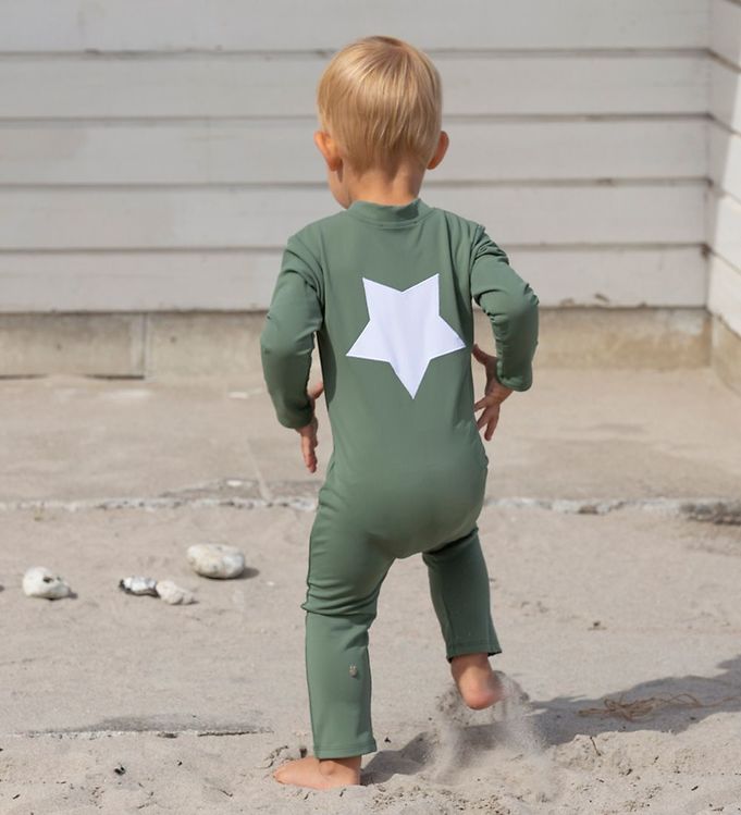 Petit Crabe Coverall Swimsuit - Lou - UV50+ - Army Green w. Star