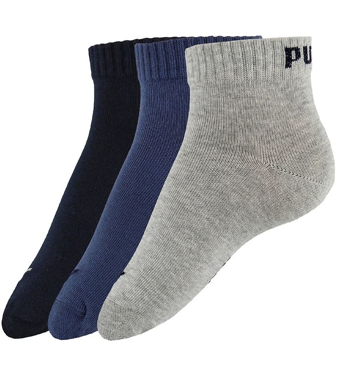 Puma Ankle Socks - 3-Pack - Quarter Plain - Blue/Grey Melange/Na