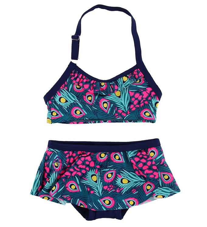 Color Kids Bikini - Tracy - UV40+ - Navy/Pink w. Peacock Feather