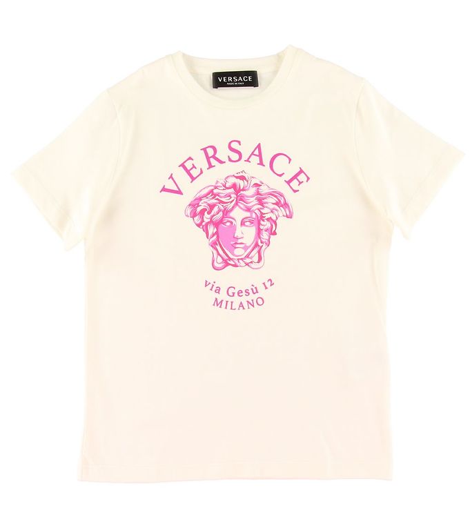 Versace T-shirt - White w. Pink Logo » Cheap Delivery