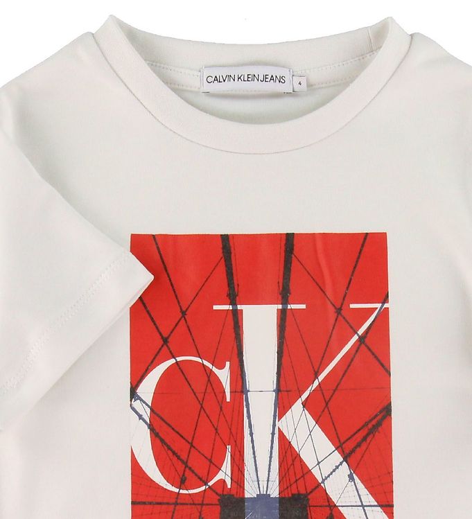 » Red/Logo T-shirt White Calvin Delivery w. Cheap Bright - Klein
