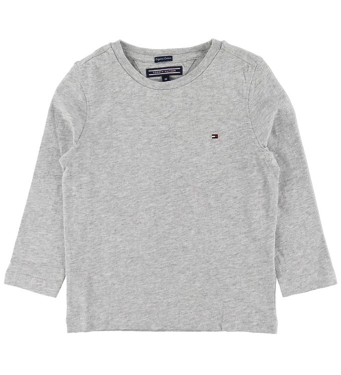 - Sleeve Grey Long Hilfiger Top Heather Basic Tommy -