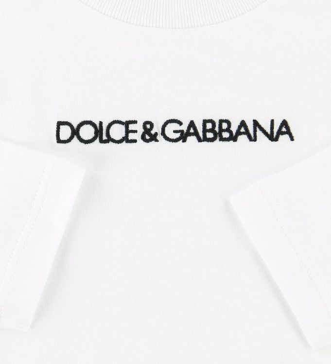 Dolce Gabbana Long Sleeve Top White w. Logo Fast Shipping
