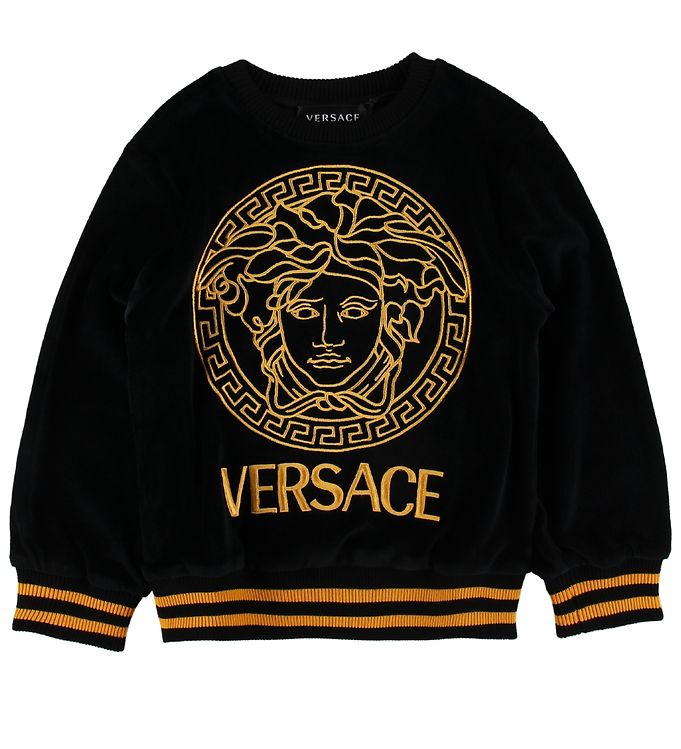 Versace Long Sleeve Top Velvet - Black/Gold w. Logo