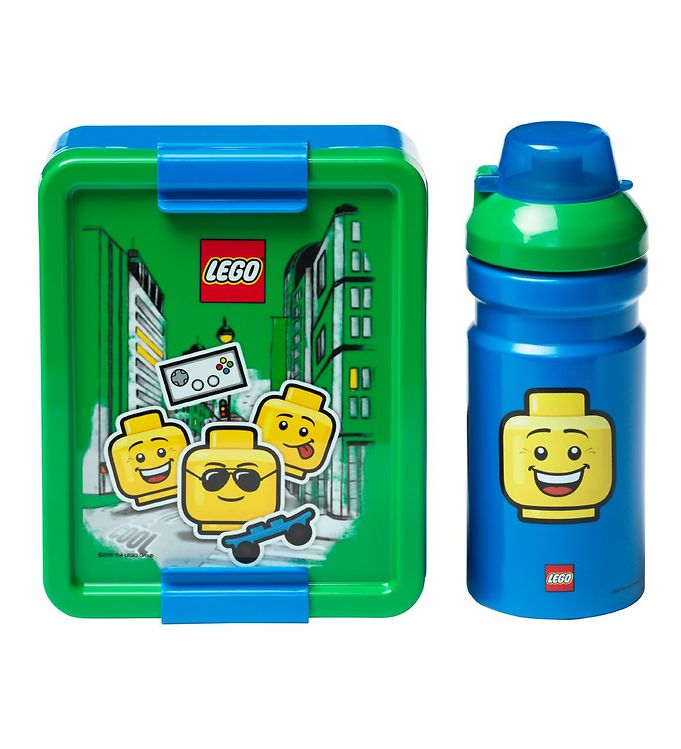 Lego Storage Lunchbox/Water Bottle - Iconic Boy - Green/Blue