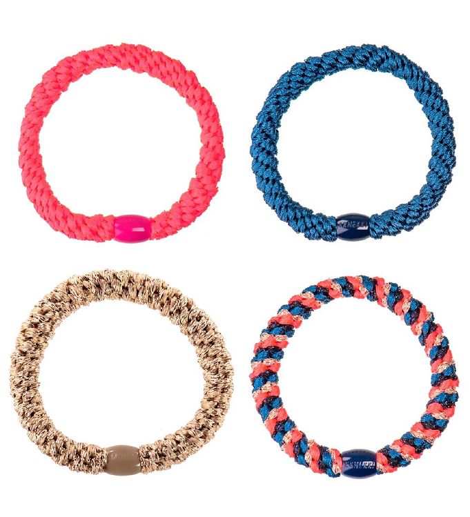 Kknekki Hair Elastics - 4-pack - Pink/Navy/Beige Glitter