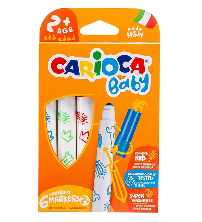 Feutres Carioca Baby - 12 couleurs - Feutres pointes larges - 10 Doigts