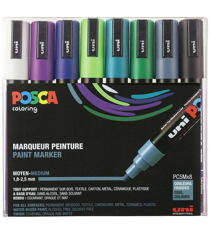 Uni POSCA Paint Markers, Cool Colors Set (PC-5M)